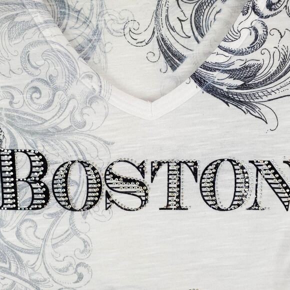 Sweet Gisele Top Size S Boston Graphic T-Shirt Tee Stud Embellished Bling NWOT - Picture 5 of 9